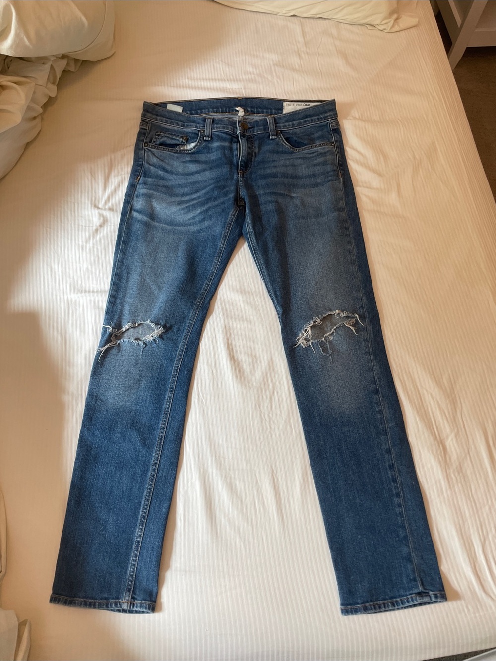 rag & bone Women’s Slim Straight Distressed Jeans in Blue
